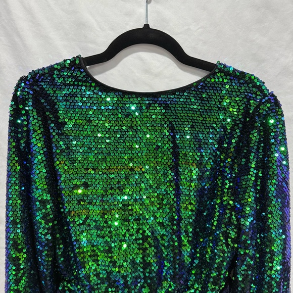 Baltic Born Sequin Dress XL Long Sleeve Belted V-Neck Homecoming Cocktail Rave - Picture 12 of 15
